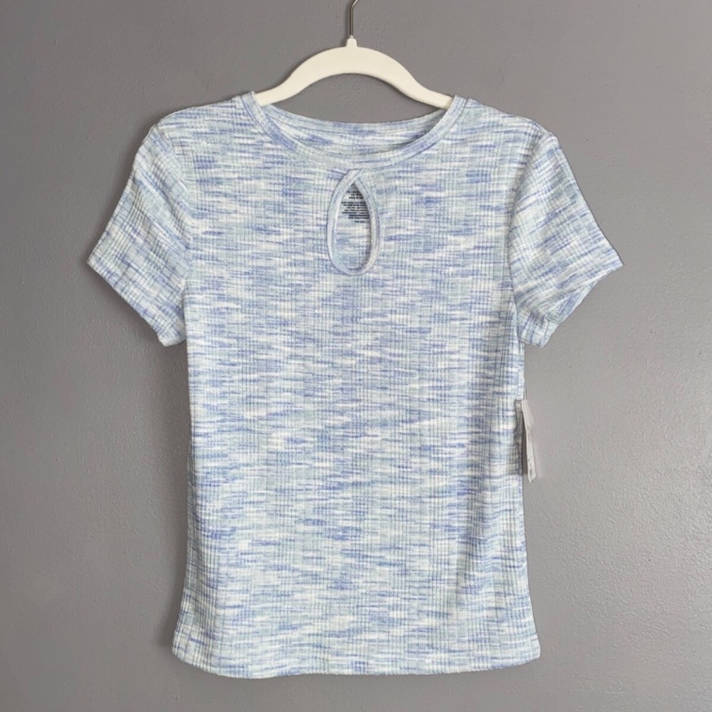 SO Light Blue Space Dye Keyhole Top Ribbed Knit Medium